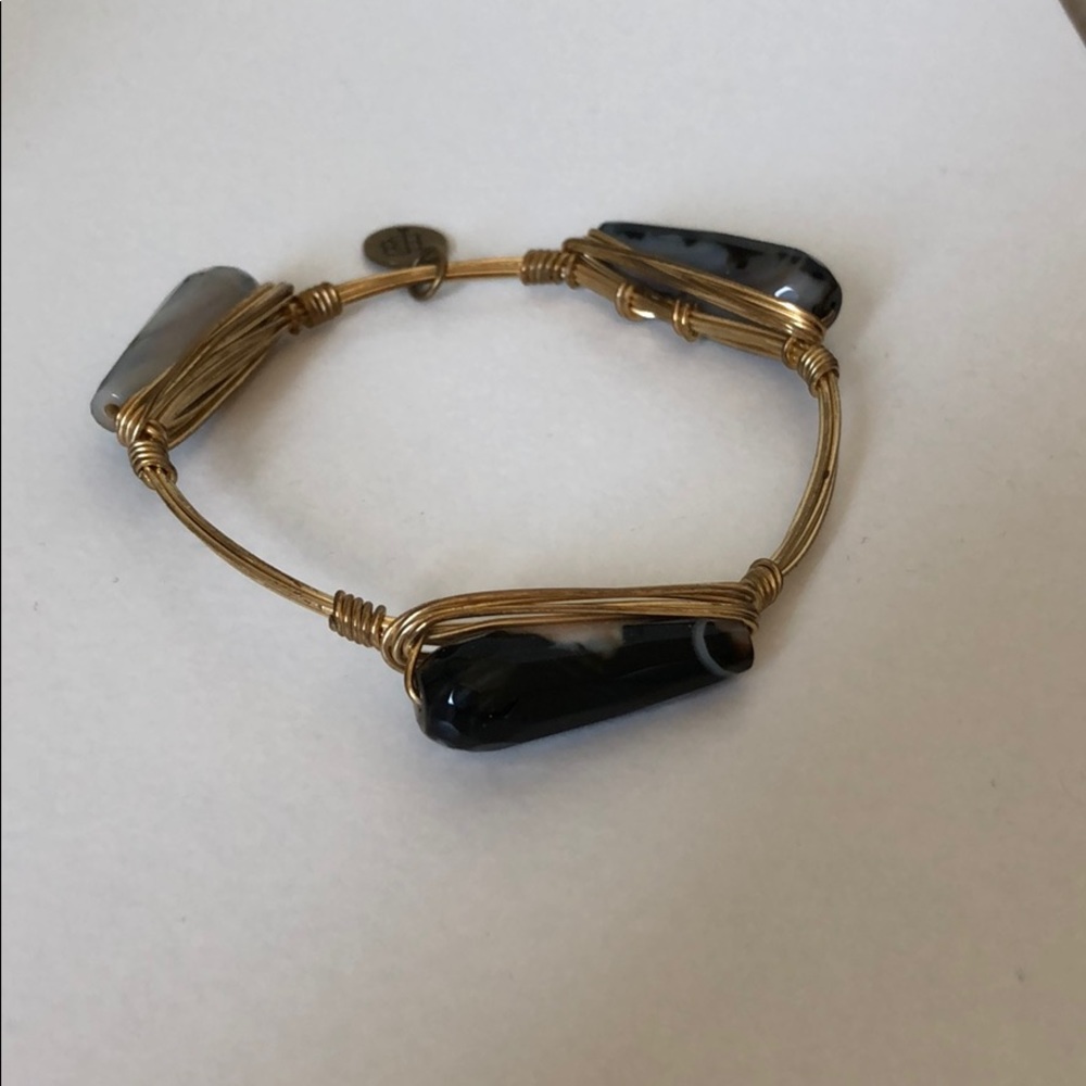 Black and White Stone Gold Coil Bracelet
